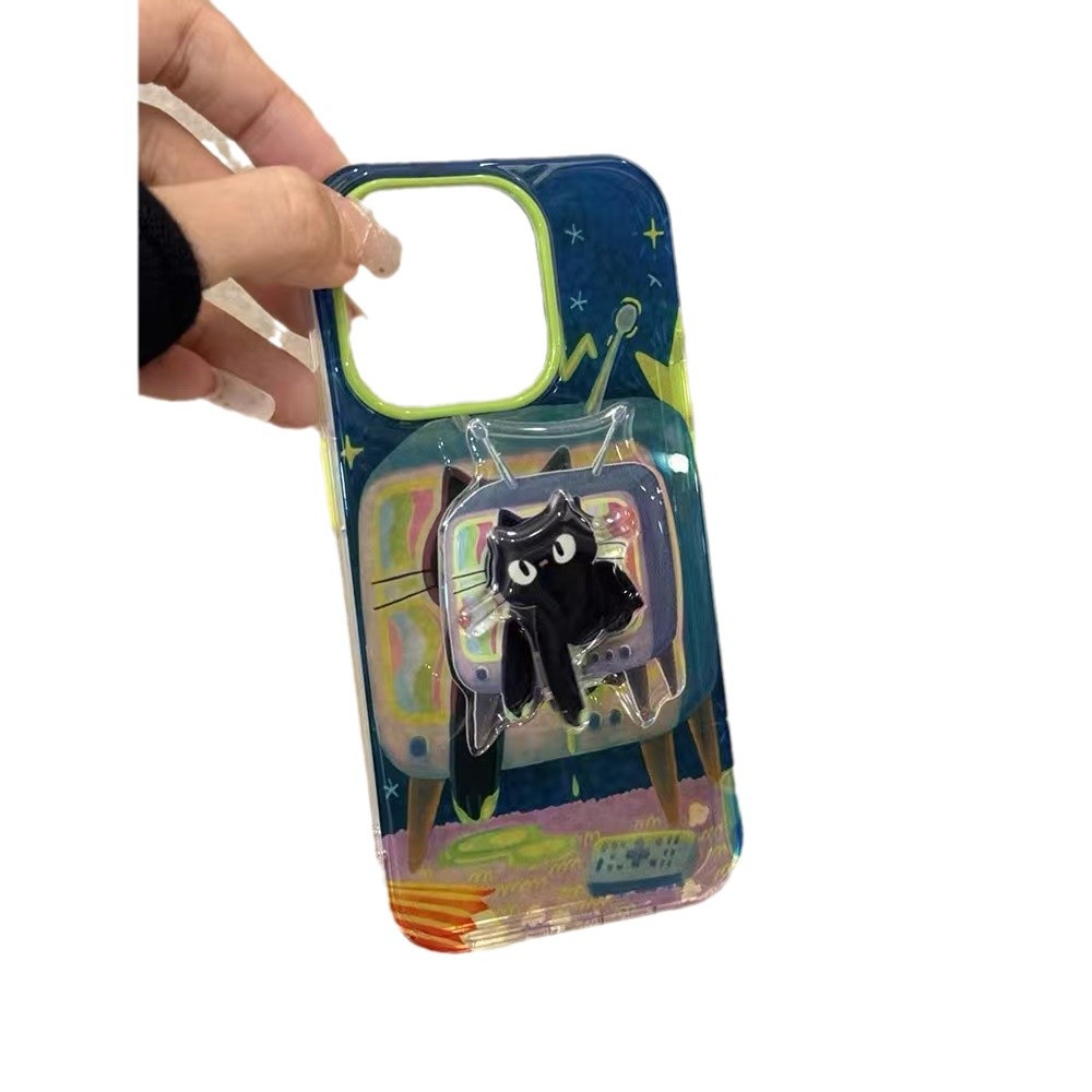 Soporte giratorio para gato de TV para iphone15/16promax funda para teléfono móvil graffiti gato Apple 14p