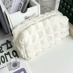 パフバブルチェック柄ニッチペンバッグニッチペンバッグガーリーハート収納袋かわいい見た目クリーム無地文具バッグ