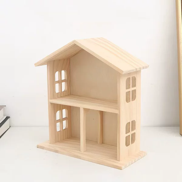 Cross-Border Wooden Doll Figurine Storage Box Small House Wooden Box Storage Rack Home Wooden Small House Storage Rack