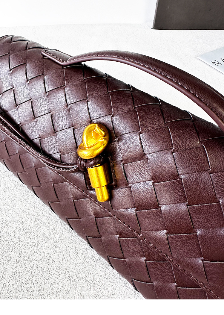 Túi clutch da bò dệt thủ công phong cách Pháp đeo chéo một bên vai — Cà phê, Trắng be, Xám nhạt, Xanh cỏ chi tiết 9
