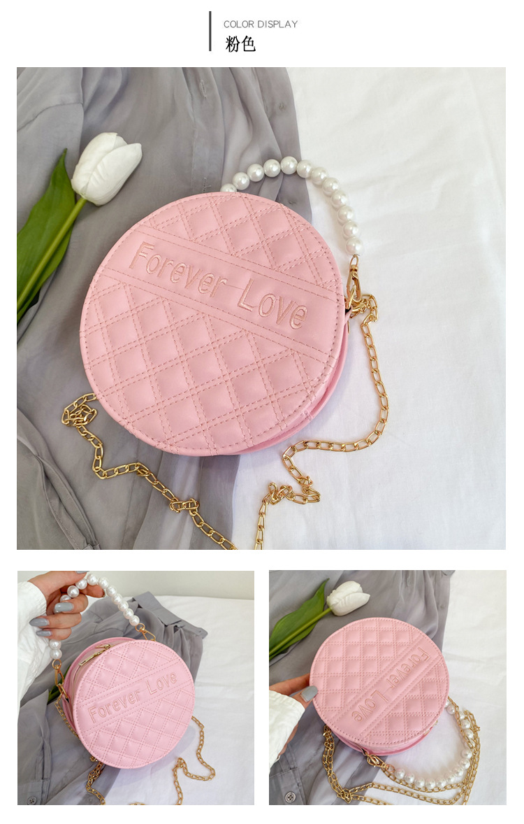 Fashion Solid Color Embossed Pearl Handle Small Round Bag display picture 9