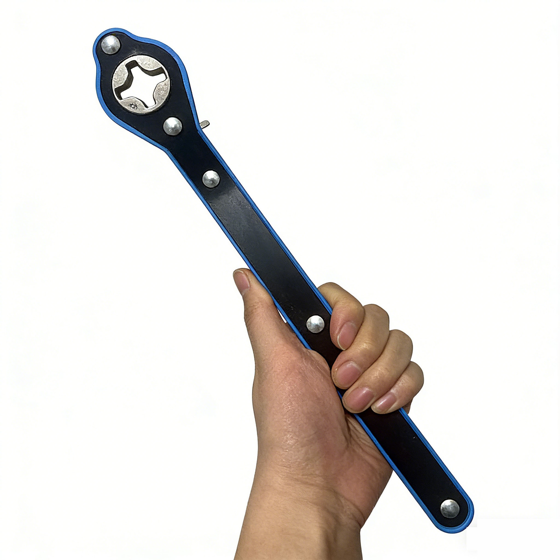 Car-Mounted 0kg Top-Handle Labor-Saving Ratchet Wrench, Cross-Shaped, Blue and Red