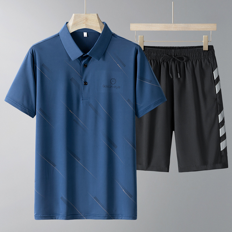 Verano nuevo juego deportivo casual de mediana edad hielo polo camiseta hombre mangas cortas hielo pantalones cortos dos piezas al por mayor