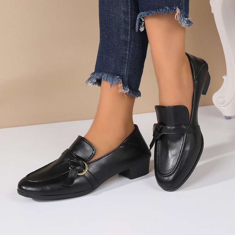 estilo británico zapatos de estilo de moda de tacones gruesos Lefour para mujeres 2025 nuevos zapatos de cuero de un solo zapato para mujeres
