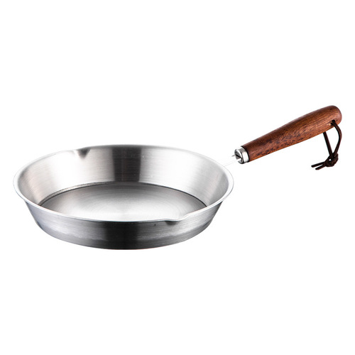 304 stainless steel mini flat-bottomed frying pan with wooden handle, splashing oil pan, hot oil pan, uncoated flat-bottomed frying pan, omelette plate