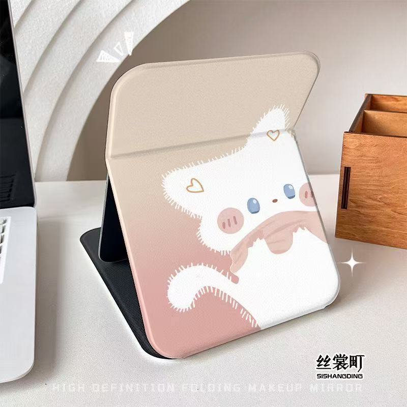 可爱猫咪ins化妆镜子折叠桌面台式梳妆镜家用化妆镜便携式补妆镜|undefined