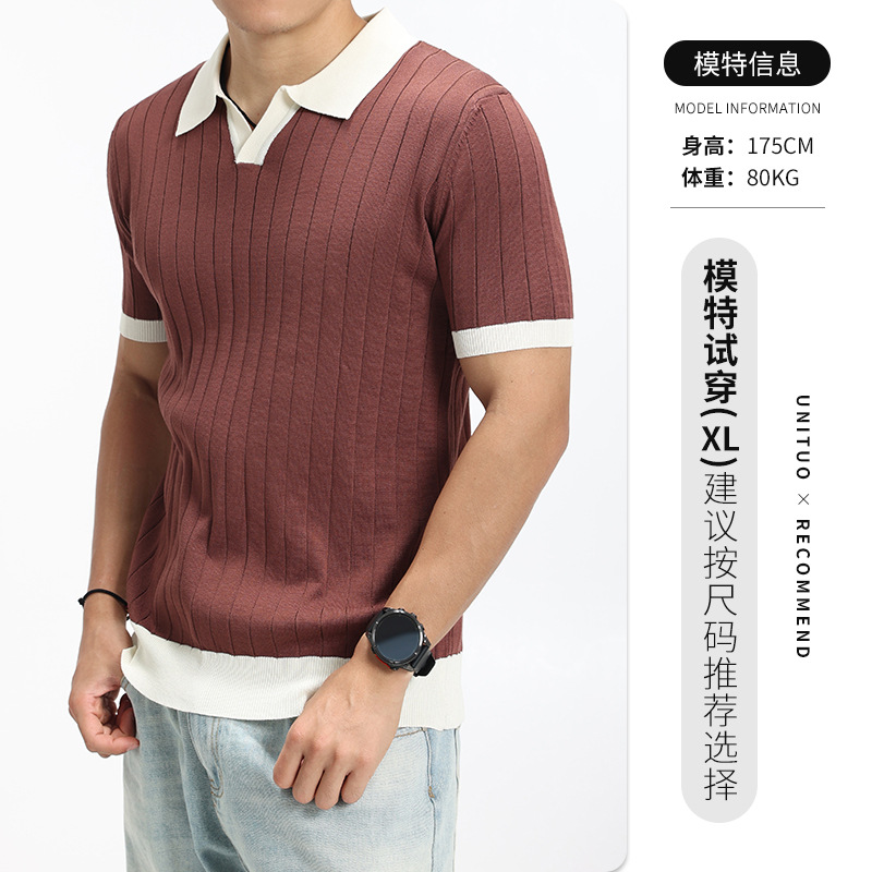 Europa y América cross-border pozo jersey polo hombre manga corta V-collar hielo seda de negocios casual alta sensación de ropa de hombre