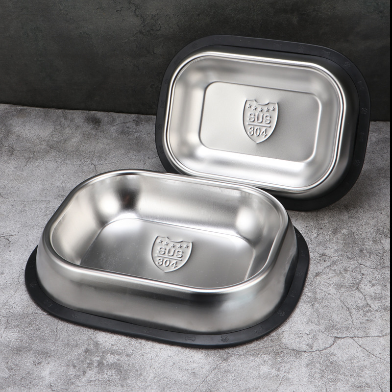 Cross-border new 304 stainless steel dog bowl pet square cat and dog…