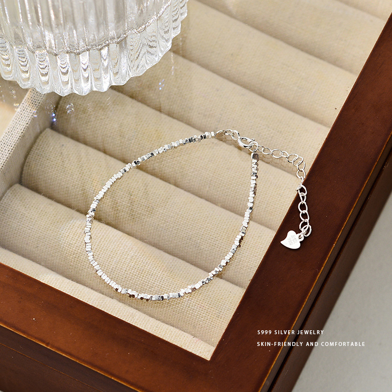 Aobao S999 pure silver broken silver bracelet niche design exquisite bracelet simple all-match light luxury high-end Cold style