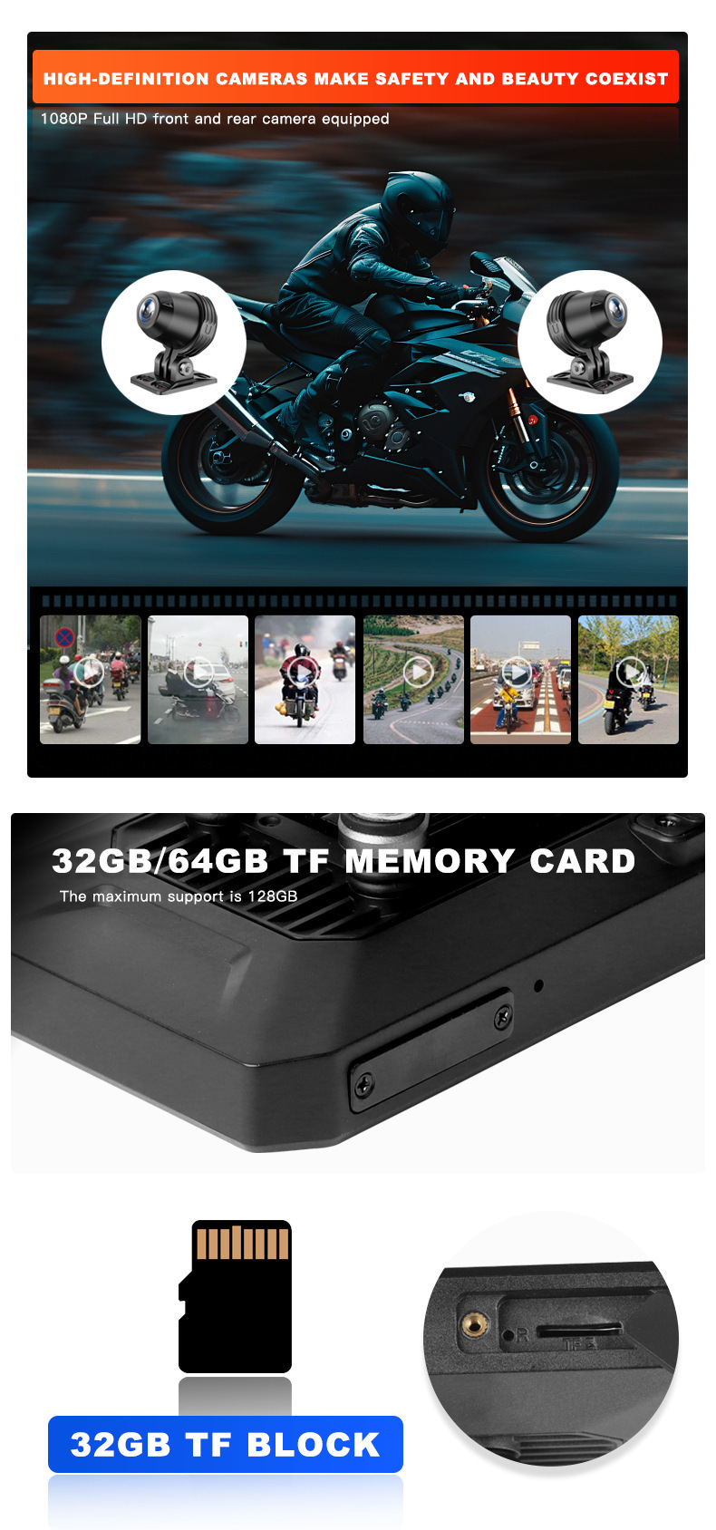 Cross-Border Millimeter Wave Radar Blind Spot Monitoring Motorcycle Recorder Front and Rear Dual Recording Motorcycle Vehicle