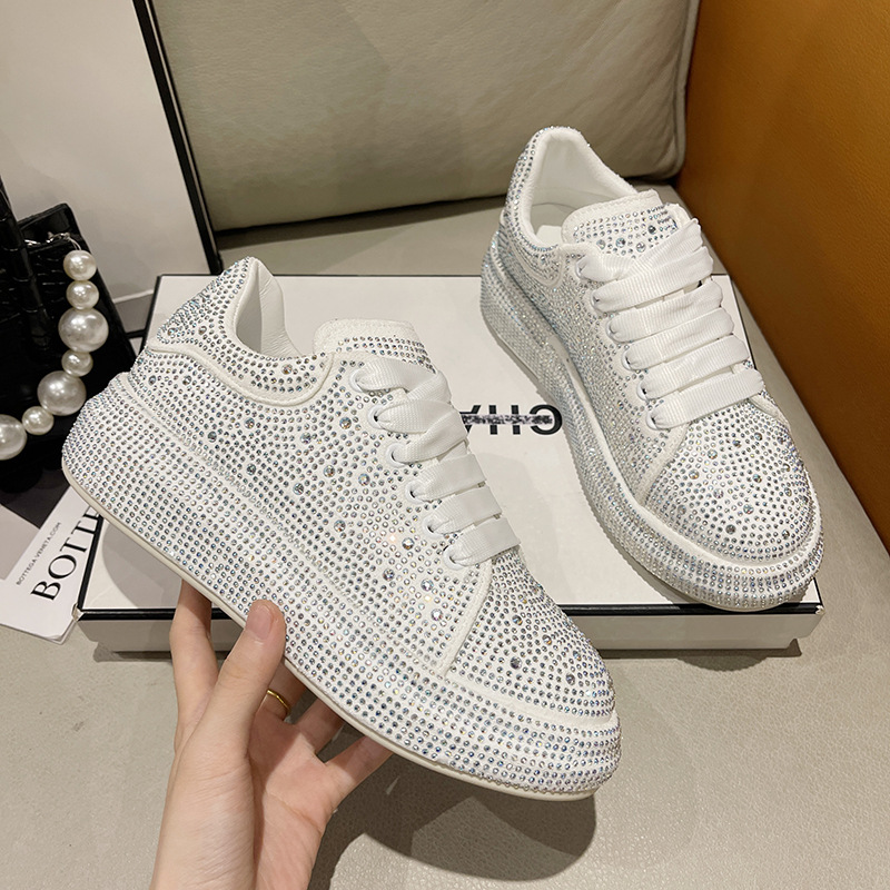 European Station New Daddy Shoes Strass Tjocka Sulor Casual Sportskor Dam Full Diamond Muffin Skor Strass Singelskor_voghion.com