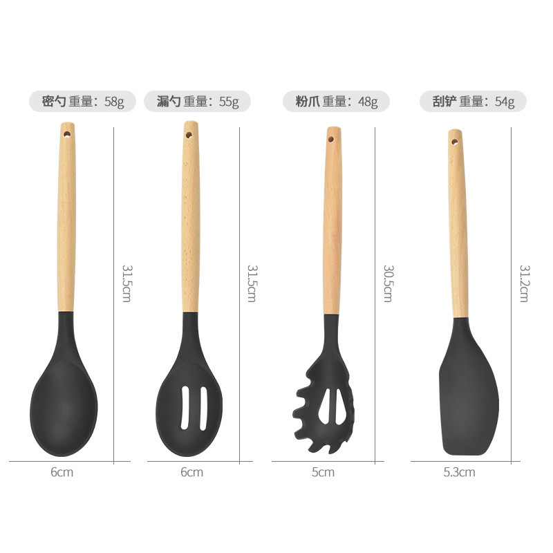 Una olla antiadherente mango de madera cocina de silicona 12 piezas set cocina barril de almacenamiento cocina de silicona 12 piezas set