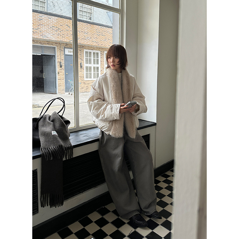 木兰 简约短款毛领羽绒服女2025十三行冬季新款御寒保暖外套57588