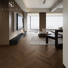 复古风强化复合木地板法式黑胡桃鱼骨拼家用人字仿古民宿拼花地板