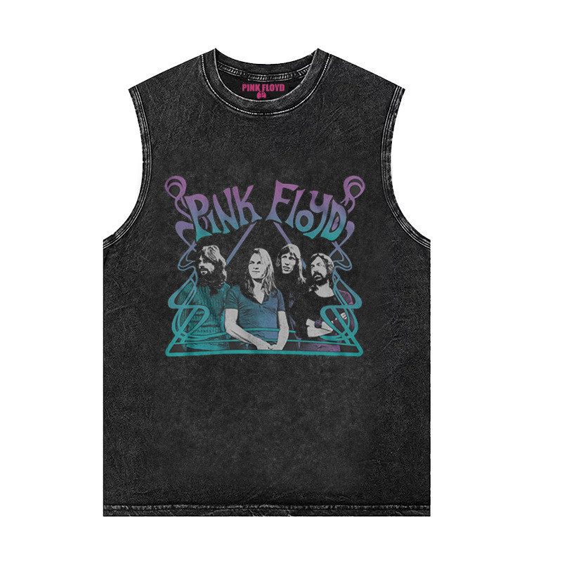Pinke Floyd Pink Floyd men's rock and roll distressed washed vintage batik loose sleeveless T-shirt