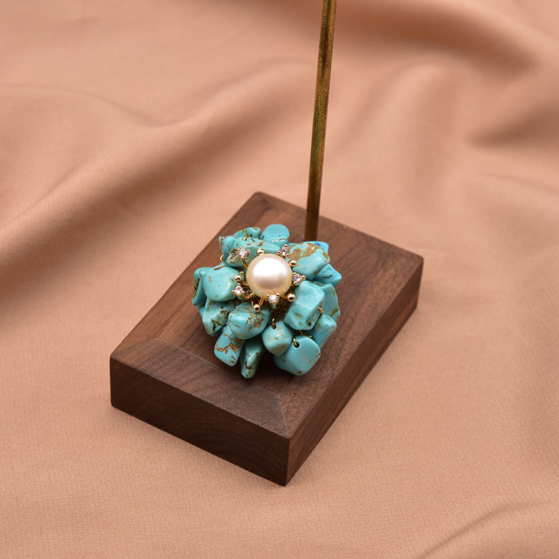 Natural perla broche imitación turquesa vintage ramillete creativo hecho a mano de alta gama pin temperamento joyería regalo al por mayor