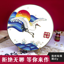 景泰蓝diy掐丝珐琅材料包非遗手工掐丝珐琅画 荷花中国风装饰摆件