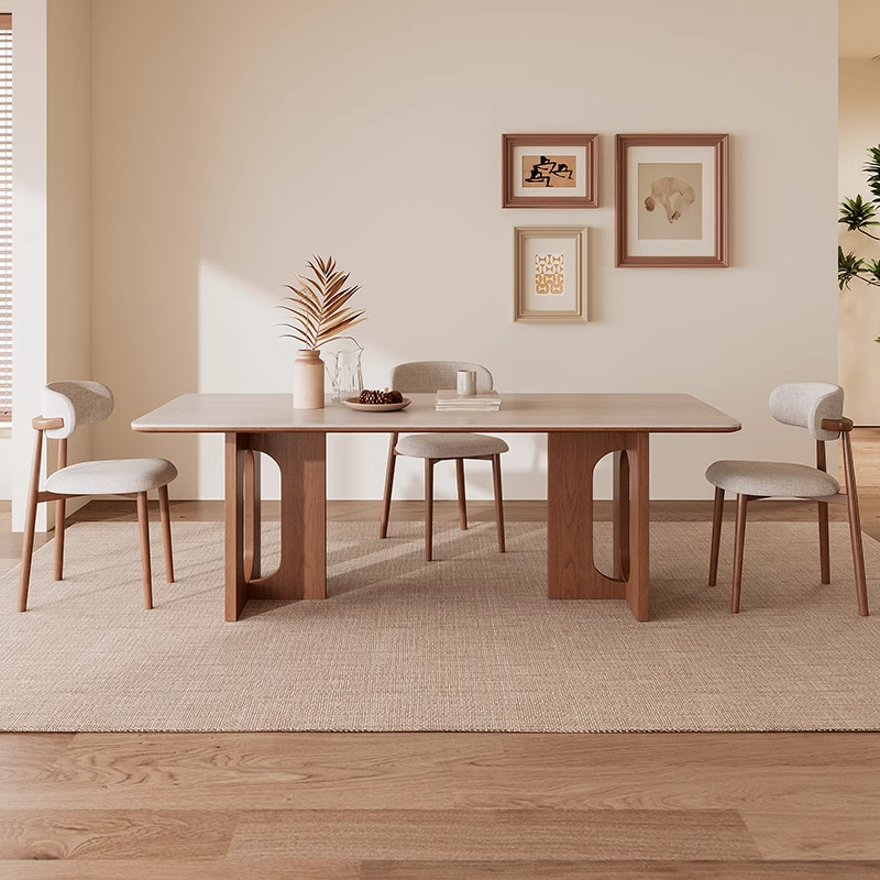 Danfans túnel de viento medieval piedra tabla mesa de comedor combinación de silla de madera de cera blanca viento silencioso rectangular retro 2024 nuevo