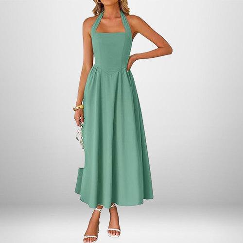 Cross-border Europe and America Amazon 2025 summer new fashion women's temperament wide shoulder strap hanging neck backless dress 