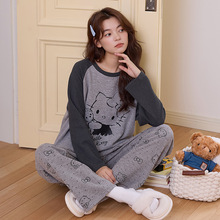 德绒睡衣女秋冬季2025新款长袖圆领保暖甜美卡通少女家居服套装