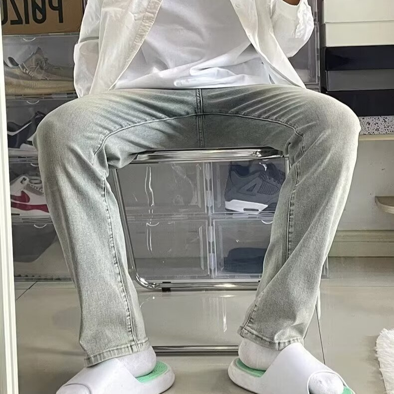 Vaqueros lavados con costuras para hombres y mujeres pantalones estilo vibe americano de calle alta tendencia de moda pantalones negros de pierna recta ~