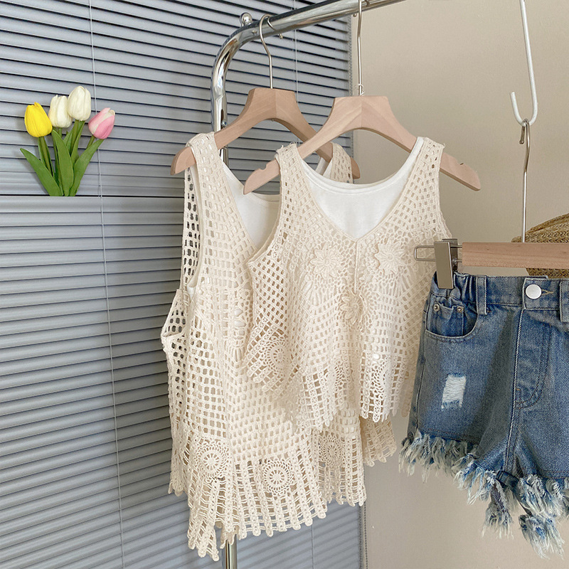 Retro knitted summer vest girl's