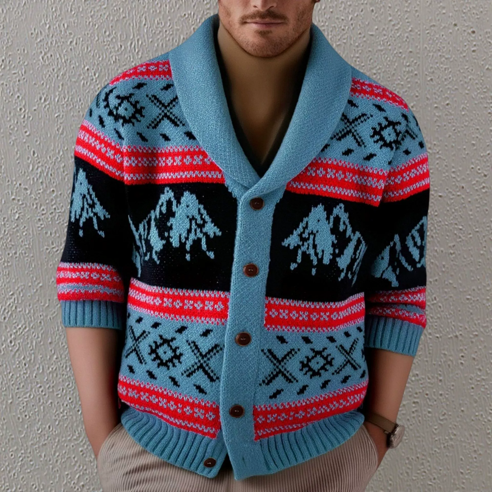 Внешняя торговля трансграничные мужские европейские и американские ретро жаккардовые трикотажные куртки на открытом воздухе зимний толстый кардиган свитер SY0173