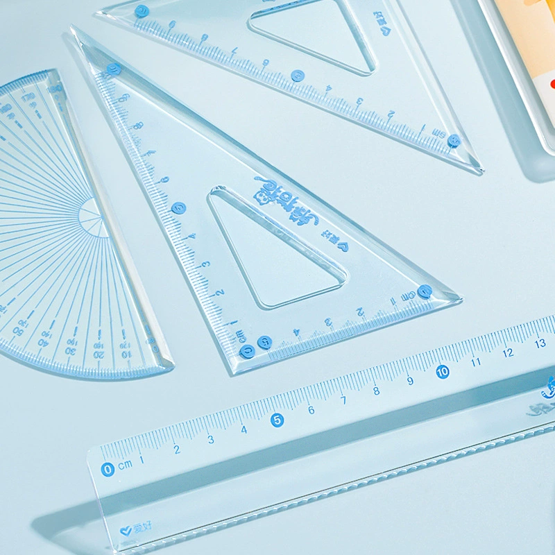 爱好 Transparent stationery for students, set, universal ruler, 4 piece set