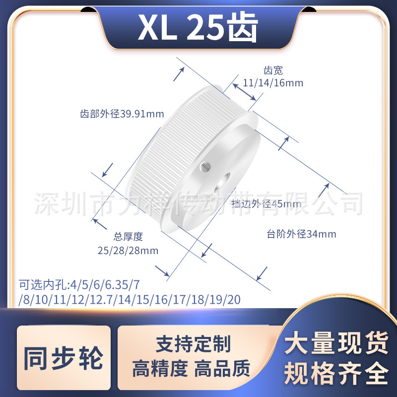 同步带轮XL25齿宽11/14/16内孔10/12/14/15/16/18/19齿形带同步轮