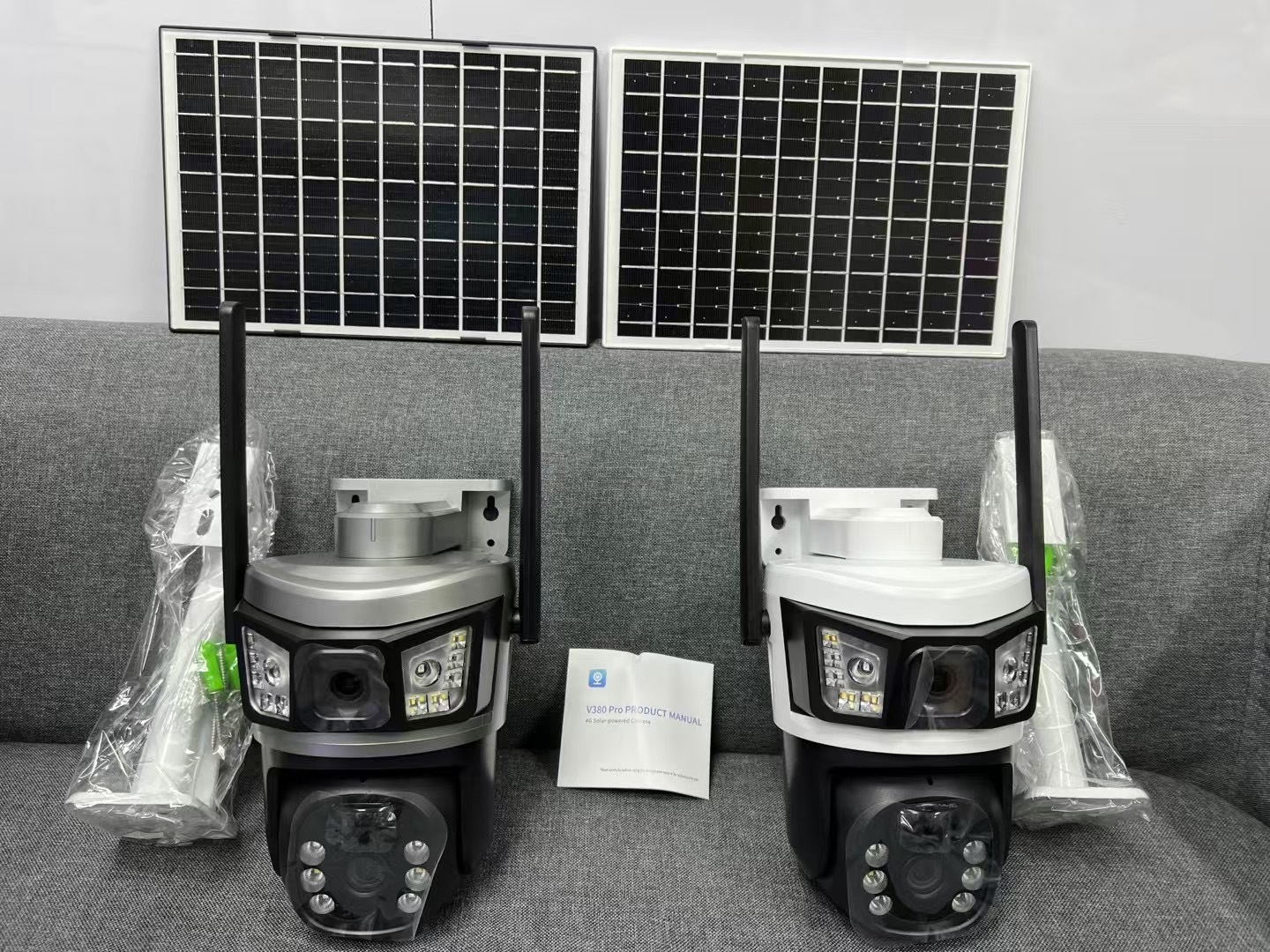 太阳能4G全景V380监控器无线手机远程室外双镜头枪球联动双