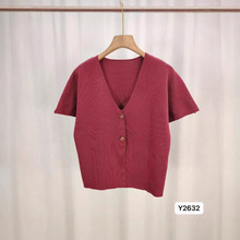 2025夏季新品女装时尚百搭V领短袖针织开衫上衣