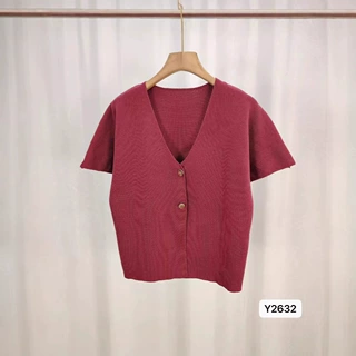 2025夏季新品女装时尚百搭V领短袖针织开衫上衣