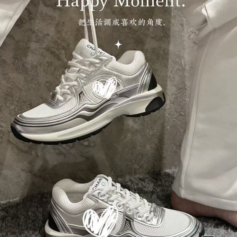 Putian Shoes Are Exclusively for Foreign Trade, Featuring Trendy Luxury Brands, Chanel-Style Double C Silver-Tone Sneakers, Versatile Color Schemes, and Couple Models