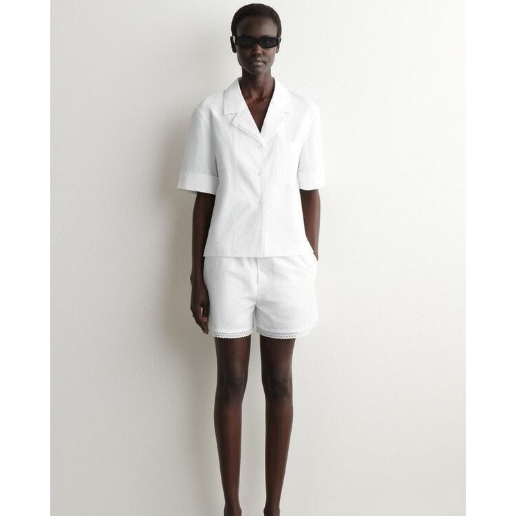 Cos Style Women's Casual Fit Lapel Collar Short-Sleeved Shirt Women's Jacket White 2026 Summer New Shorts Cos Style Women's Casual Fit Lapel Collar Short-Sleeved Shirt Women's Jacket White 2026 Summer New Shorts
