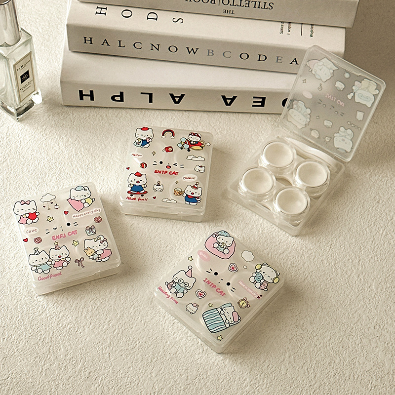 New Cute Cat-Themed Contact Lens Case, Dual-Pack, Beautiful Pupil-Enhancing Lens Case, Cute Student-Style Dual-Care Storage Box New Cute Cat-Themed Contact Lens Case, Dual-Pack, Beautiful Pupil-Enhancing Lens Case, Cute Student-Style Dual-Care Storage Box