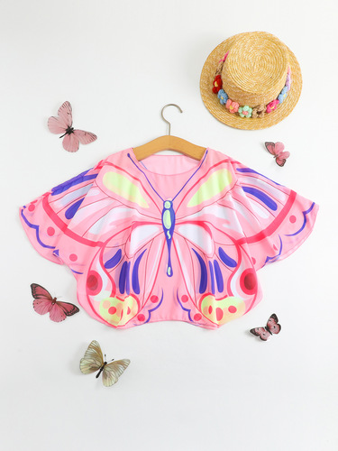 Girls butterfly mesh sunscreen beach blouse cross-border foreign trade children's swimwear