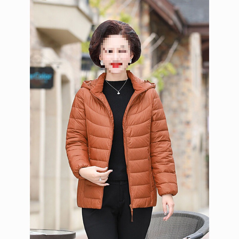 New down Jacket for Young Mothers, Lightweight and Removable Hood, Middle-Aged and Elderly Fashionable Age-Reducing Winter Jacket