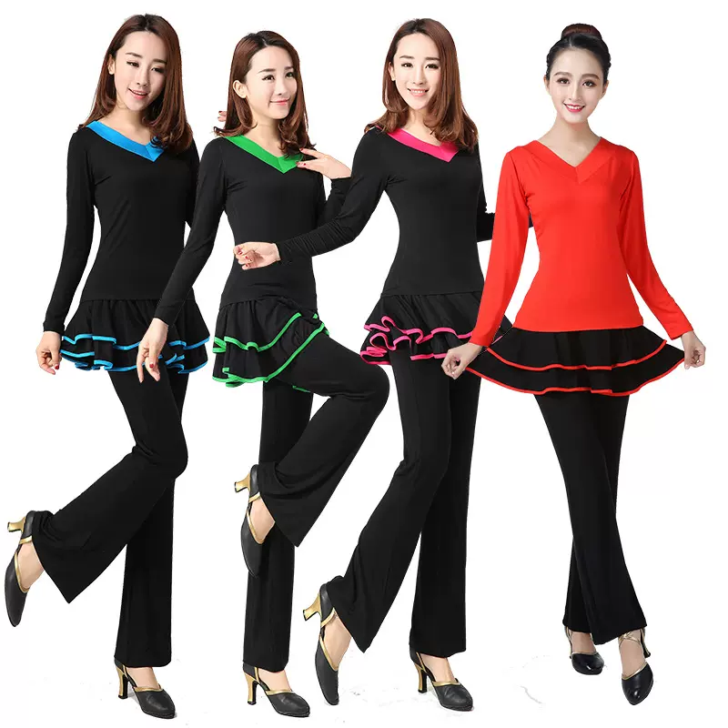 热卖广场舞服女莫代尔分体裙裤三件套健身套装跳舞蹈演出服