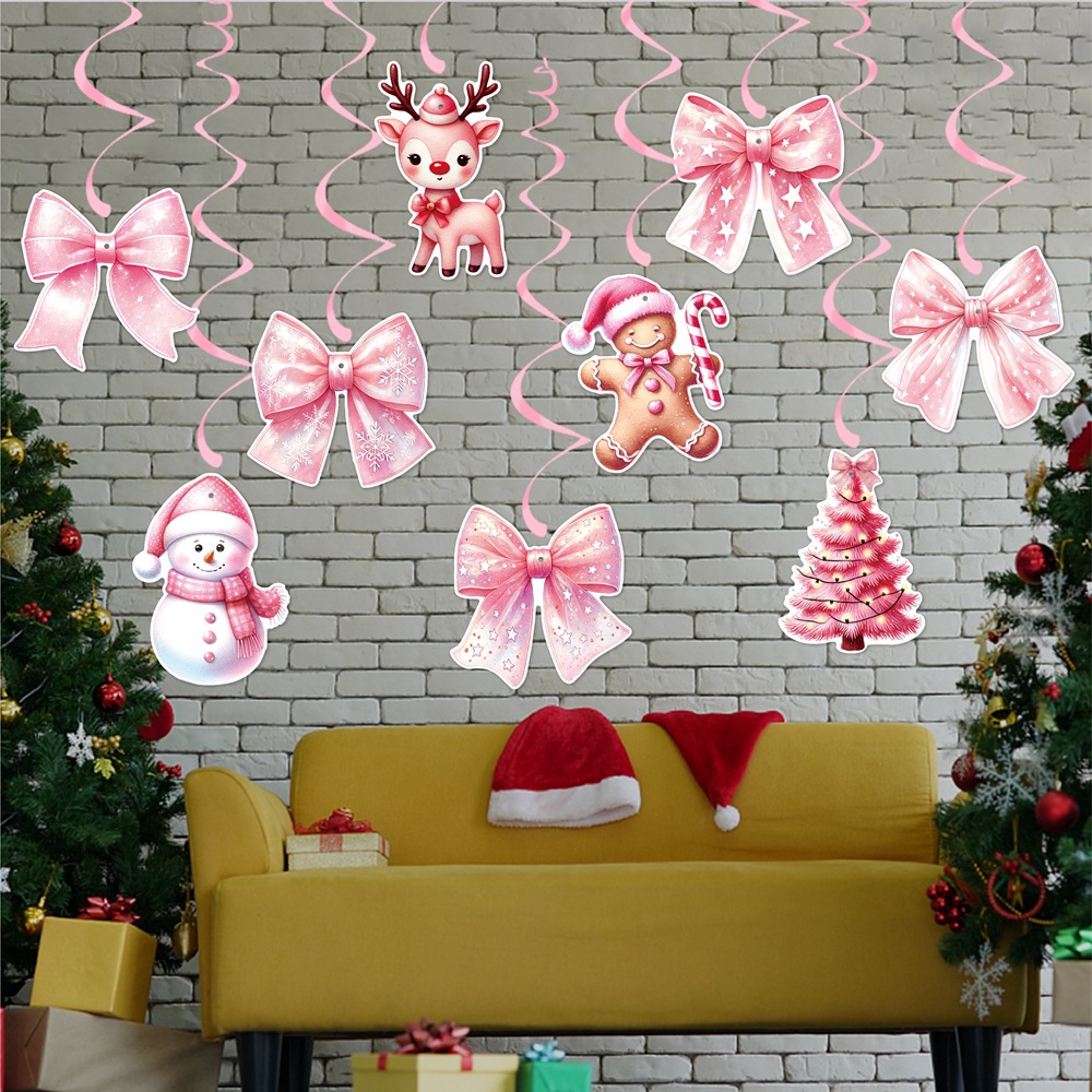 Nuevos productos transfronterizos de Navidad rosa colgante espiral arco pan de jengibre hombre decoración de la fiesta colgante de techo
