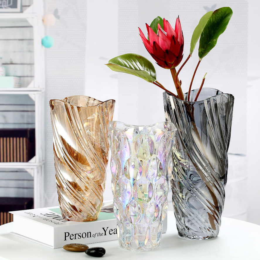 Modern minimalist electroplated colorful Nordic glass vase transparent flower pot living room floral arrangement hydroponic decor home soft furnishing
