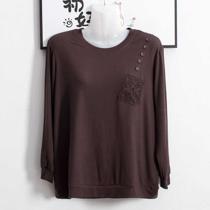 中高年女性のモーダル長袖Tシャツ2025新作秋服ゆったり大きいサイズママ秋服ボトムシャツトップス|undefined