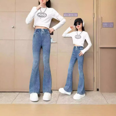 女の子ベルボトムパンツ 2025 春と秋の新しい韓国スタイルのファッショナブルなスリムストレッチジーンズ子供のズボン