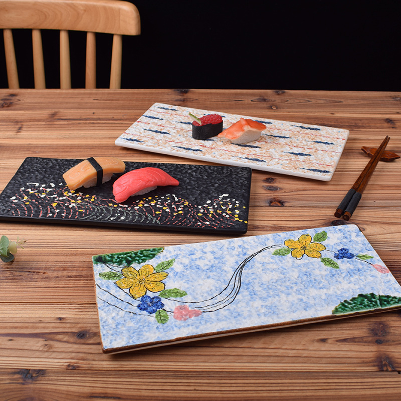 Japanese-Style Hand-Painted Ceramic Sushi Plate, Creative Rectangular Plate, Snack Plate, Sashimi Plate, Dessert Tray, Presentation Plate Japanese-Style Hand-Painted Ceramic Sushi Plate, Creative Rectangular Plate, Snack Plate, Sashimi Plate, Dessert Tray, Presentation Plate