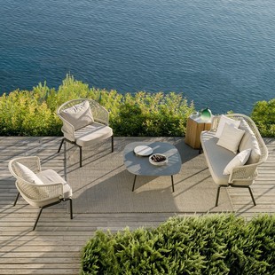 Scandinavian Outdoor Sofa Villa Courtyard Rope Woven Waterproof Sunscreen Balcony Casual Sofa Hotel Homestay Rattan Chair Furniture