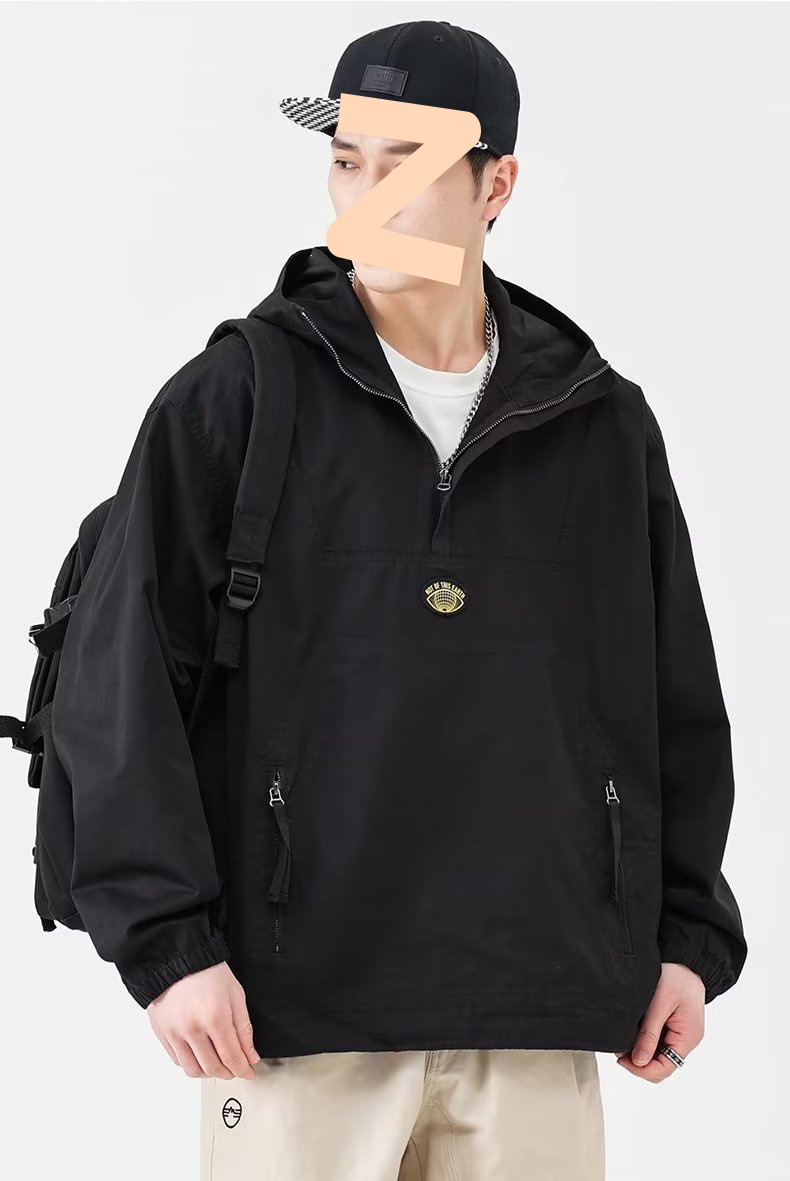 Men's Hooded Windproof Pullover Jacket With Half Zipper Detail_voghion.com