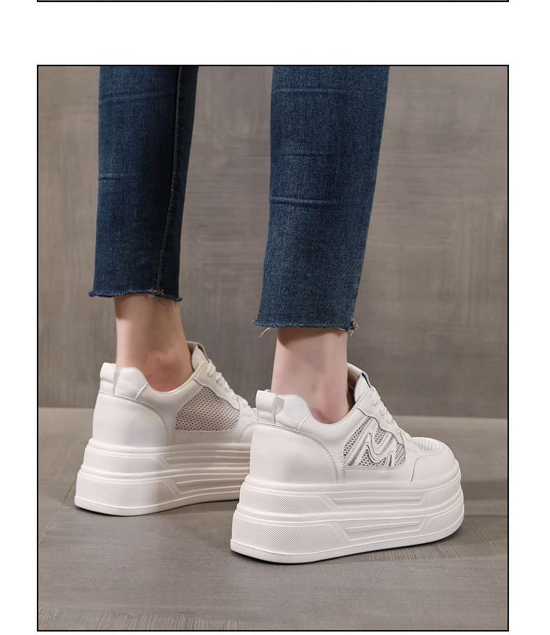 Giày sneaker nữ đế dày tăng chiều cao mặt lưới phong cách thể thao — màu trắng chi tiết 11