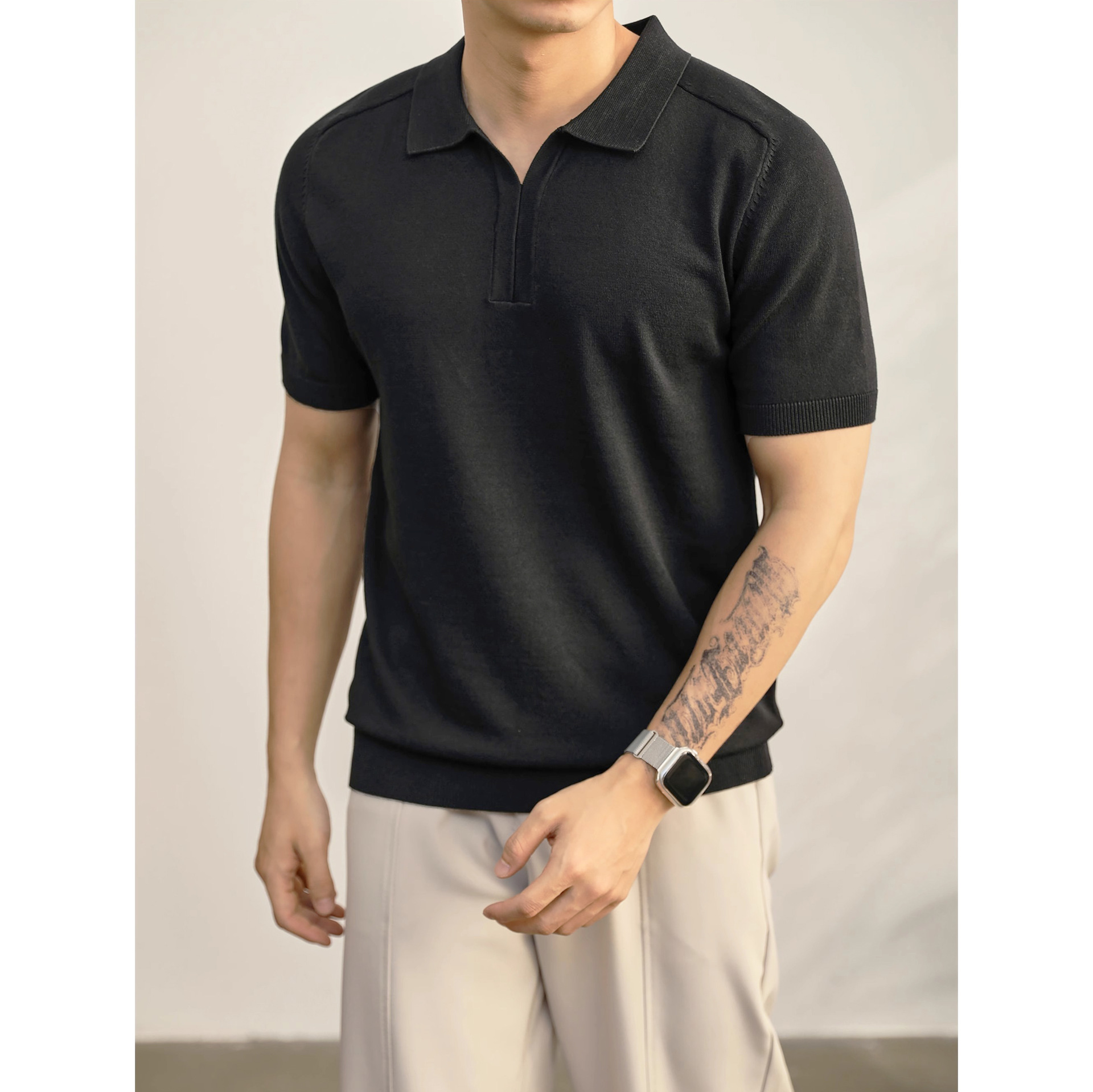 POLO camisa solapa suéter de manga corta cuello de gaviota masculino negocio británico delgado verano hielo seda comercio exterior transfronterizo al por mayor