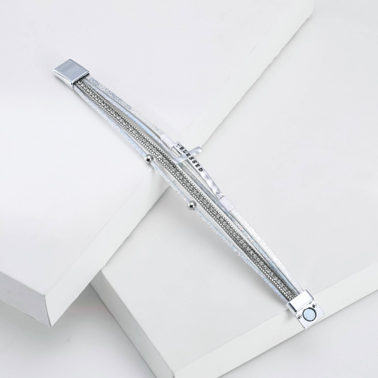 Mode Kreuz Feines Diamant Leder Magnetschnalle Mehrfarbiges Armband display picture 16