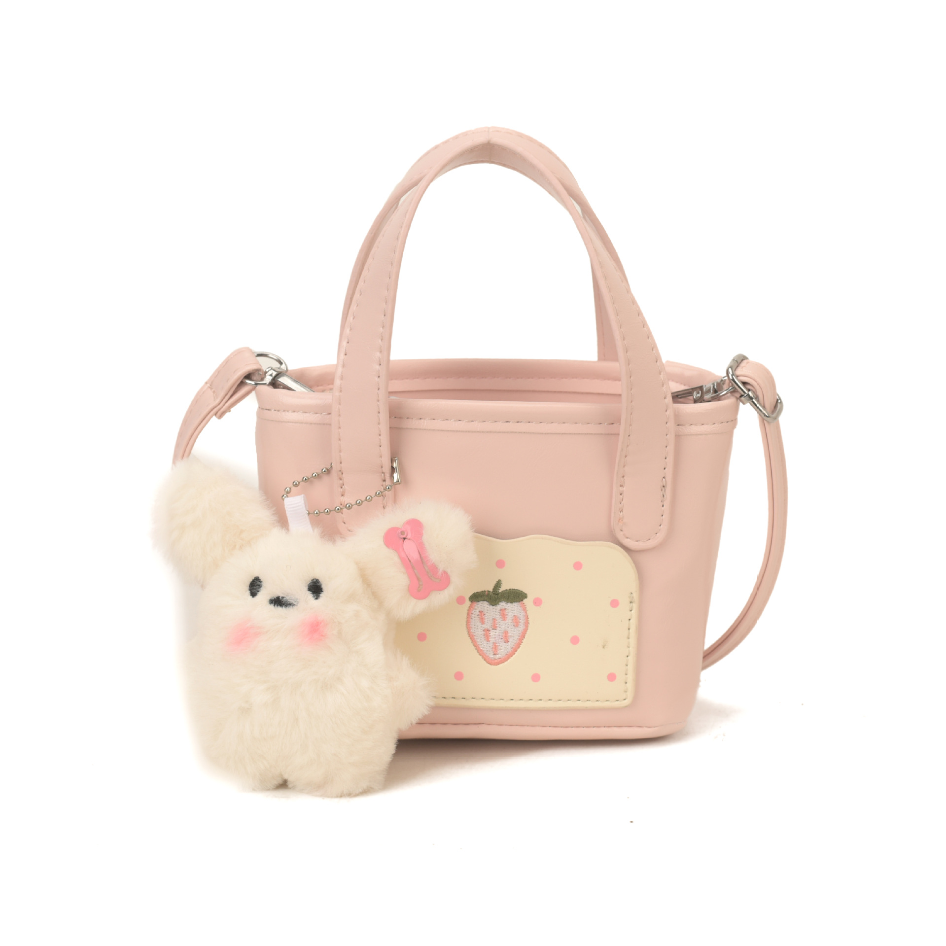 Bonita cesta de fresa pequeña bolsa de dibujos animados perros colgantes bolsas de hombro para hombres y mujeres nuevos accesorios para niños bolsas de moda coreana