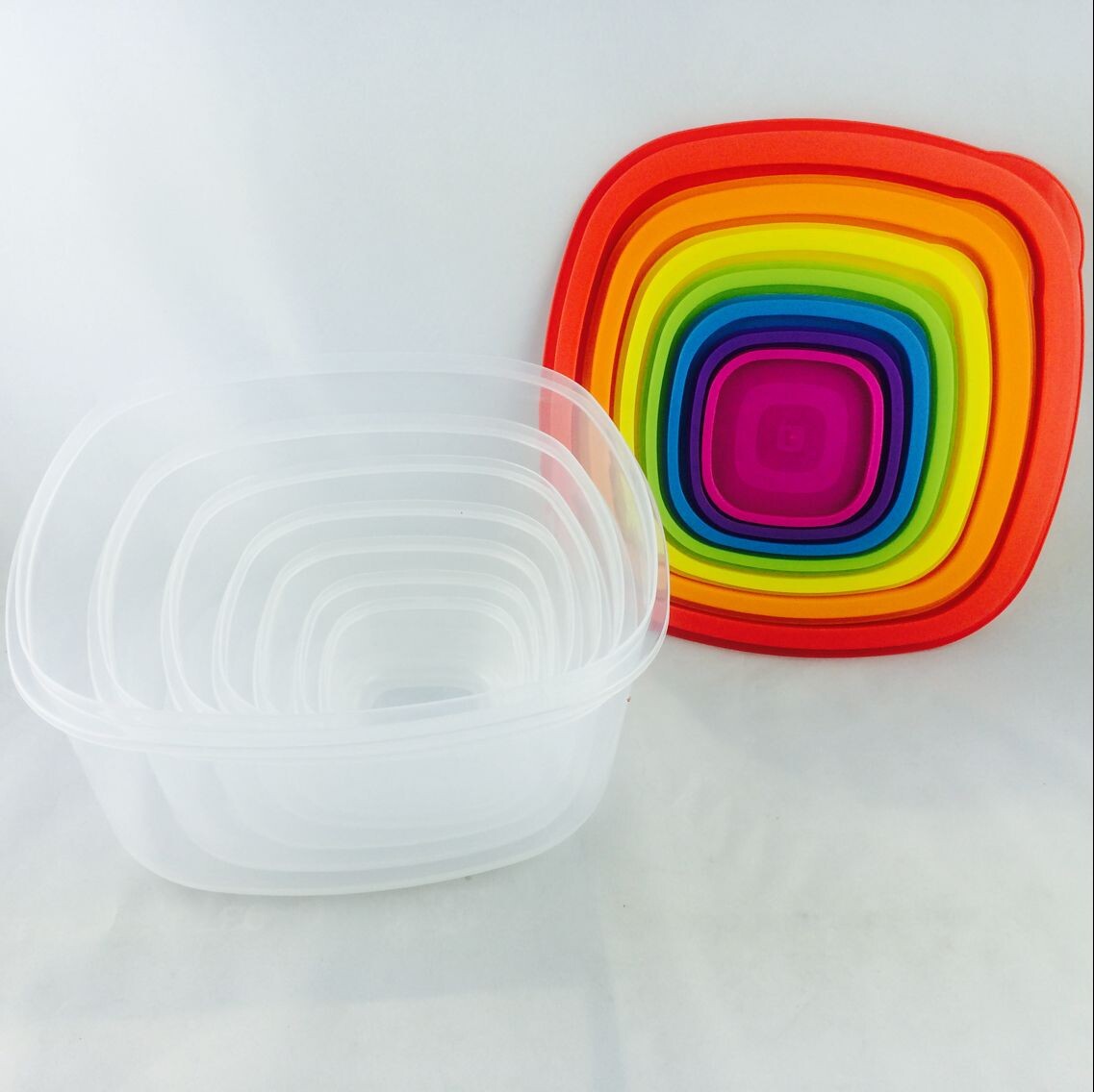 Cuadrado rectangular arco iris 7 piezas caja de preservación de cocina multipropósito caja de almacenamiento de productos secos caja de almacenamiento